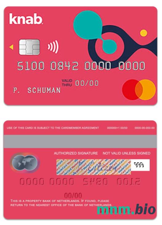 Netherlands Bank of Netherlands Knab Credit Mastercard przykład w formacie PSD